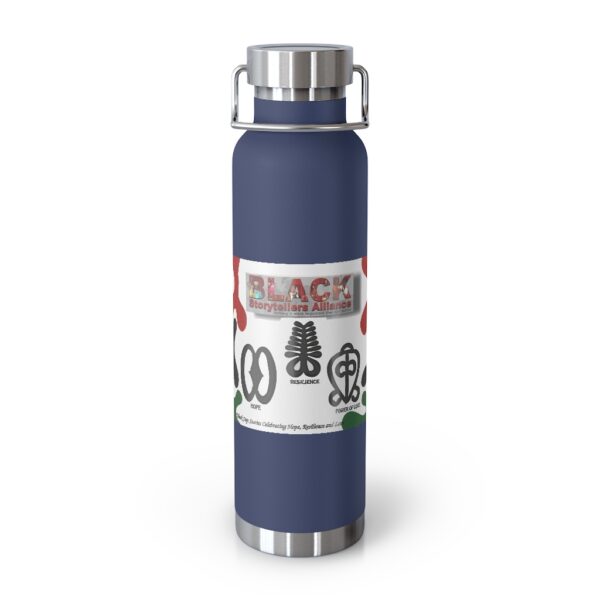 Black Storytellers Alliance Fall 2021 Festival Artwork With Logo And Adinkra Symbols 22oz Vacuum Insulated Bottle