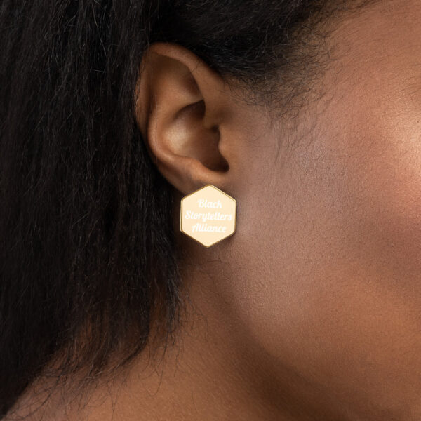 Black Storytellers Alliance Text Sterling Silver Hexagon Stud Earrings