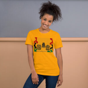 Go to Black Storytellers Alliance Fall 2021 Festival Artwork With Logo And Adinkra Symbols Gold Short-Sleeve Unisex T-Shirt