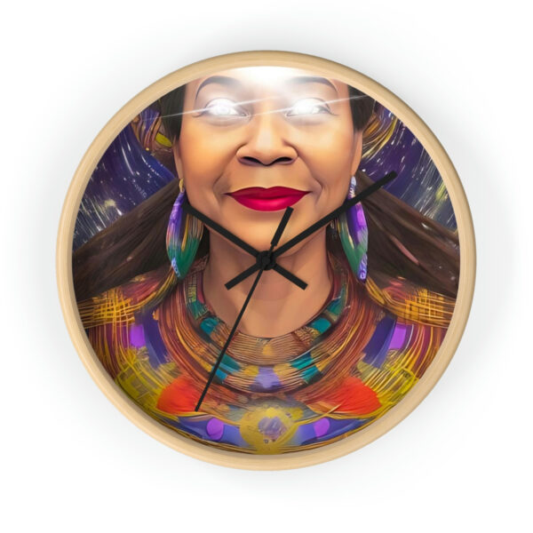 A Woman With Glowing Eyes on a Clock Background