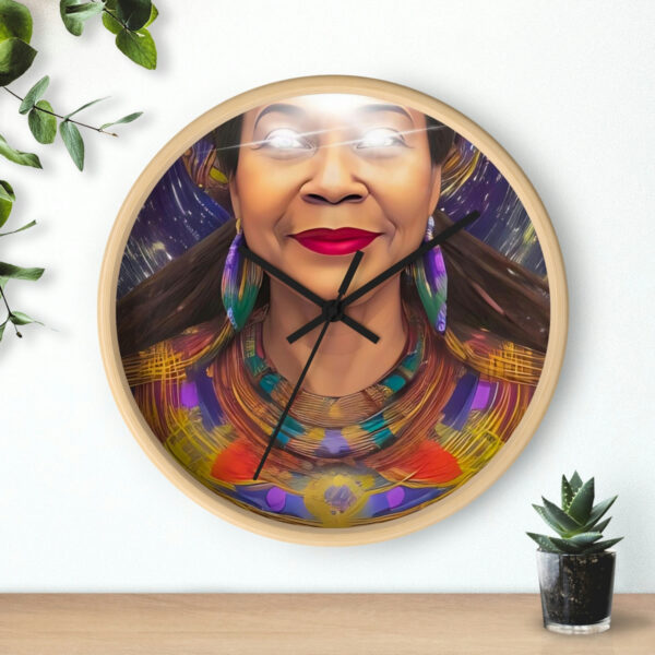 A Clock With a Poster of an African Woman on a Clock