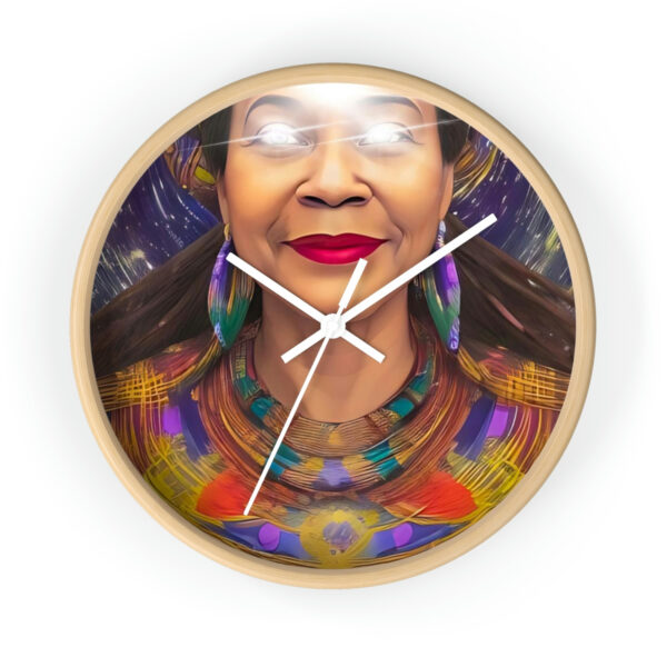 A Round Clock With an African Woman Backgeound