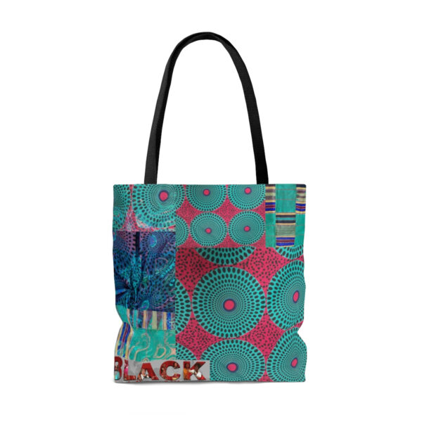 A Tote Bag With Teal and Red Theme