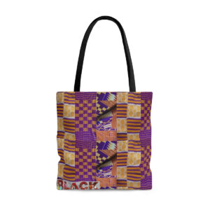 A Colorful Cloth Pattern Tote Bag With Brown Straps