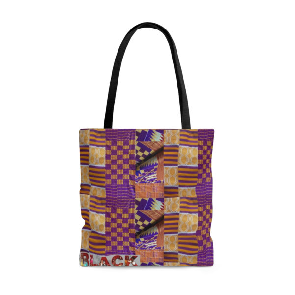 A Colorful Cloth Pattern Tote Bag With Brown Straps