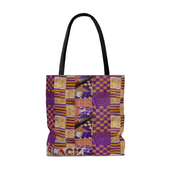 A Colorful Cloth Pattern Tote Bag With Brown Straps